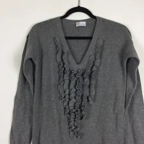 Red Valentino Grey Wool Sweater Small Knit Ruffle Long Sleeve Oversized Tunic
