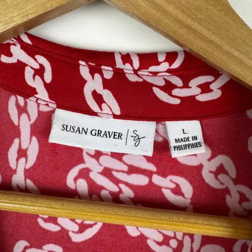 Susan Graver Red Chain Print Sleeveless Dress Large Liquid Knit Built in Shorts