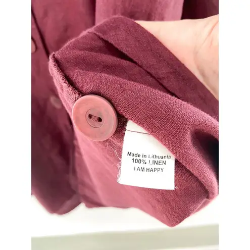 Flax Women's Burgundy 100% Linen Tunic Shirt Dress Medium Lagenlook Long Sleeve