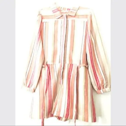 Francesca’s Coco & Jaimeson Brand Rosy Stripe Belted Linen Romper Cream Pink M Red Size M