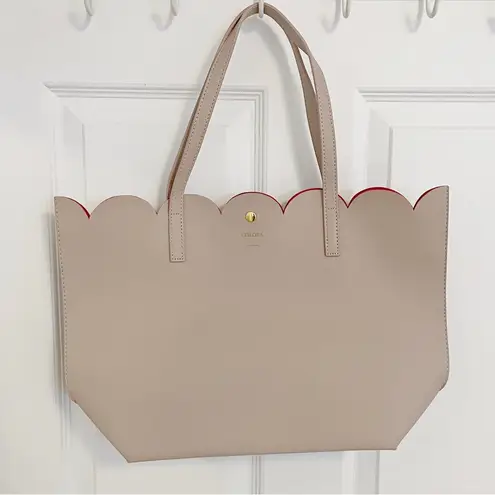 Japanese Kawaii Pastel Mauve Lilac Scalloped Fuchsia Lined Tote Office Handbag Pink