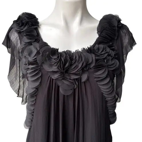 Yoana Baraschi Black Petal Detail Sheer Overlay Top, Sz XS