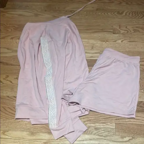 Pink Relaxed Long Sleeve Hoodie with Contrasting Panels Size L