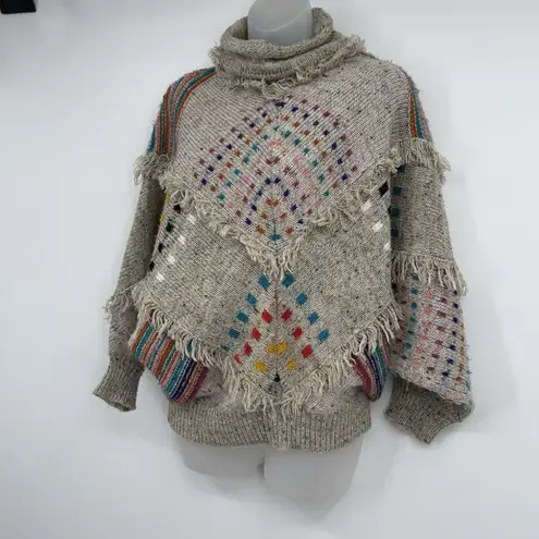 VTG Max Bradley S Sweater Jumper Wool Blend Boho Festival Fringe Art Colorful
