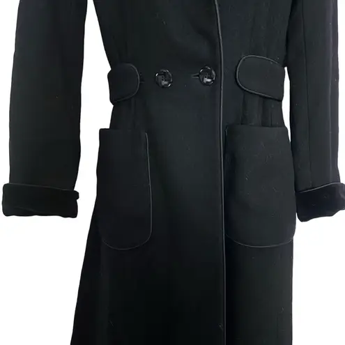 Vintage Fleurette black wool long coat velvet collar and handcuff Size 6