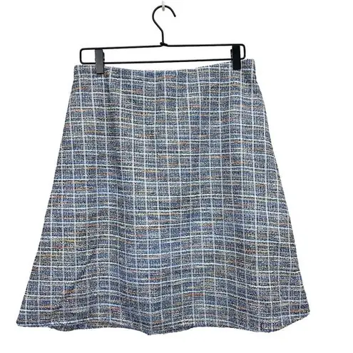 Margaret M Women Large Plaid Textured Lined Skirt Light Blue Pencil A