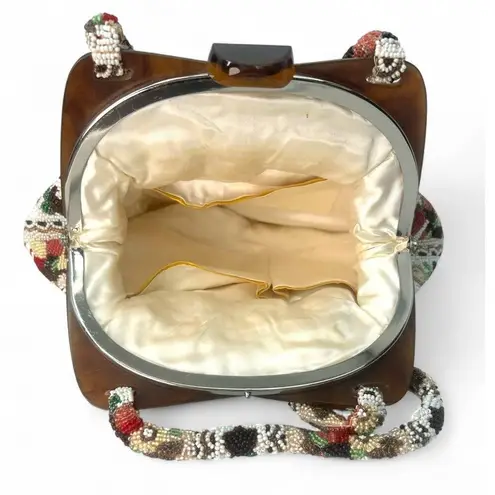 Vintage Antique 1930's Artisan Hand Beaded Top Handle Purse Bag Bakelite Clasp