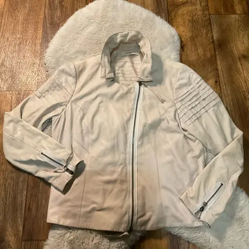 Sundance Jacket Womens Medium Lambskin Leather Linen Cream Zipper Moto Soft