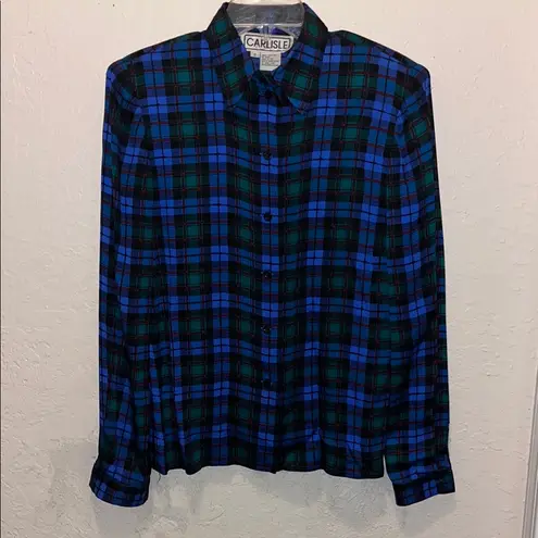 Carlisle Vintage Silk Plaid Blouse with shoulder pads