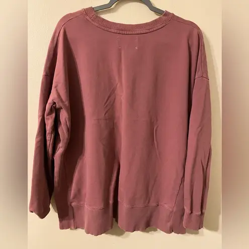 Lucky Brand Womens  Mauve Oversized Crewneck Sweatshirt Side Slits Size Small