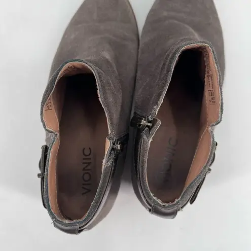 Vionic Women's Suede Leather Side Zip Buckle Slip-On Ankle Booties Taupe Size 8