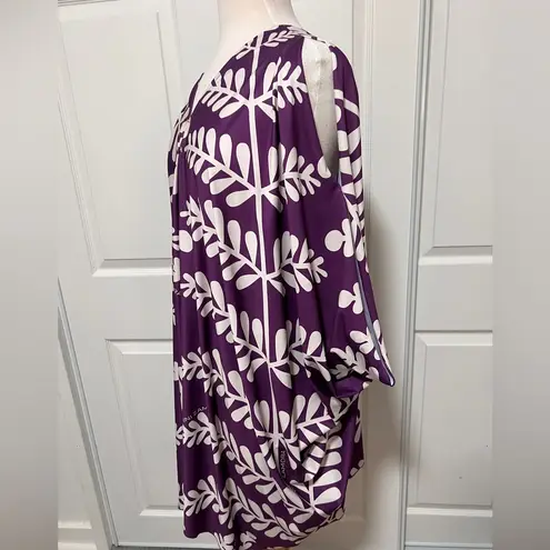 Kini Zamora Dress Purple White Bathing Suit Beach Cover Up Cold Shoulder Kaftan Size undefined