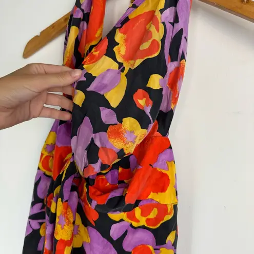 Y2K Abstract Floral Halter Top Sz Medium 100% Silk