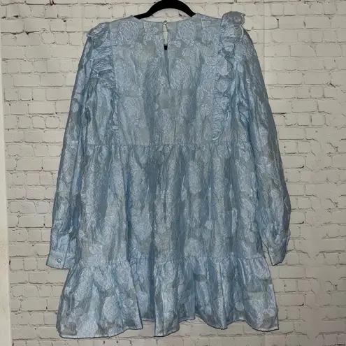 ✨Aqua Scout The City Light Blue Floral Ruffle Long Sleeve Mini Dress Women XL