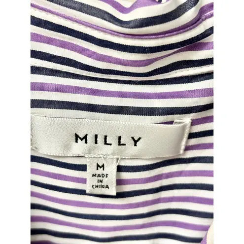 Milly Stripe Sleeveless Collared Button Up Blouse Shirt Purple Women's Size M