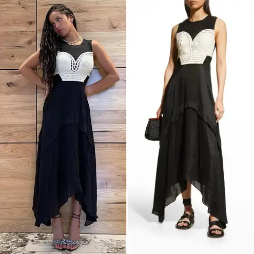 Altuzarra Apollonia Crochet Bustier Linen Silk Maxi Dress Black Size 34FR (2 US)