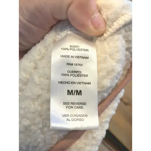 Champion  Cropped Funnel Neck 1/4 Zip Sherpa Pocket Pullover Cream & Pink Medium‎