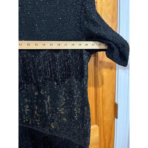 Scala Plus Size 1X Black Beaded Cocktail Sequin Fringe Party Dress Flapper Style