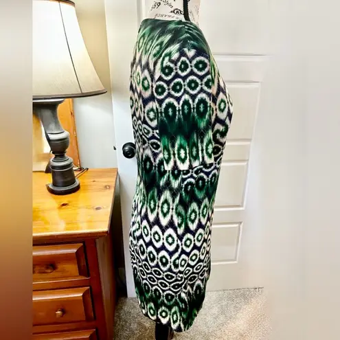 OVI Ikat Print Shift Dress Green Blue and White Short Sleeve Size Small 💛