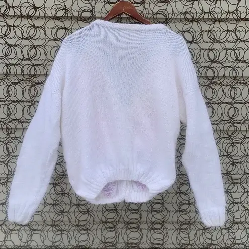 Vintage pastel knit argyle granny cardigan sweater White Size L