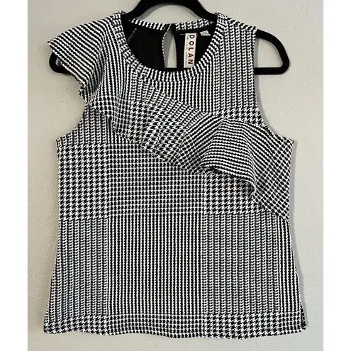 Anthropologie Dolan Callan Ruffled Black/White Houndstooth Sleeveless Top, Small Black