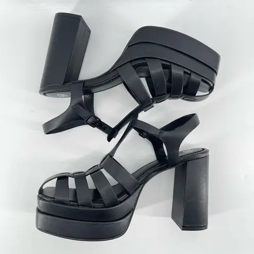 BP  Amaya Black Faux Leather Fisherman Block Heel Platform Sandals Size 9.5