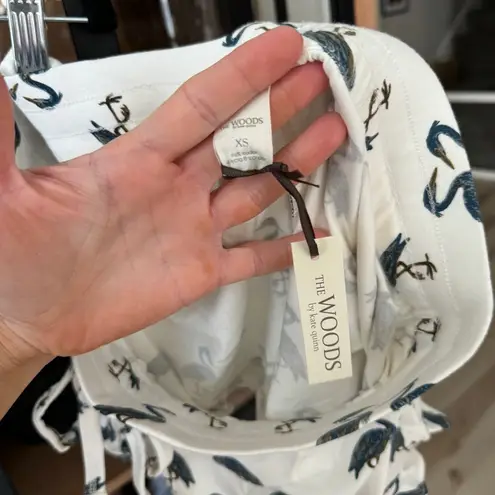 The Woods by Kate Quinn modal pajamas shorts ruffle heron birds print drawstring Blue Size XS