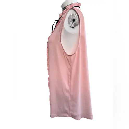Pleione Sheer Sleeveless Blouse Blush Pink With Ruffles And Tie Size XL Formal