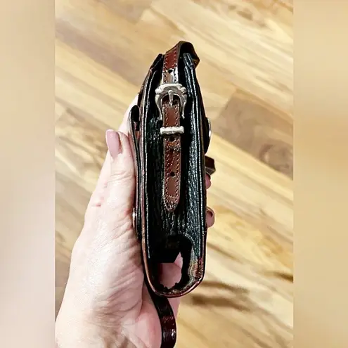 Vintage Brighton Black/Brown Moc Croc Silver Heart Mini Cell Phone Cross Body Bag