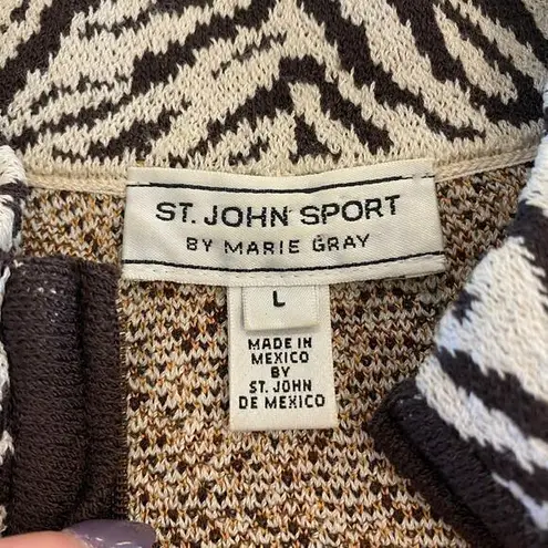 St. John  Sport Vintage Wool Animal Print Sweater‎ Jacket Full Zip Rare Pattern