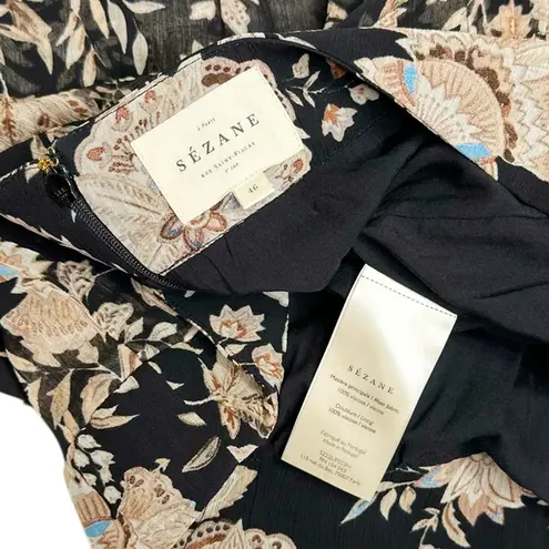 Sézane Carolina Mini Skirt, Black/Floral Print, FR46/US14