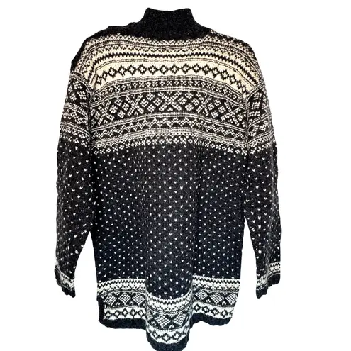 Ralph Lauren  Country Black Cream Sweater Women Large Hand Knit Wool Silk Vintage