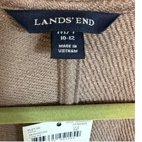 Lands' End Terry Cardigan Sweater Draped Open Front Mushroom Medium Petite Brown Size undefined