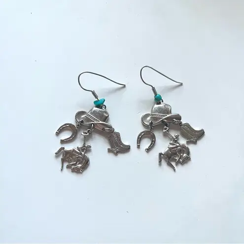 Back In The Saddle Cowboy western turquoise dangle earrings