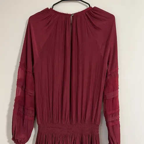 Ramy Brook New York drop waist v neck dress polyester silk burgundy