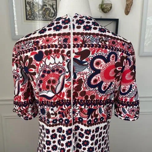 Vintage 70s Goldworm Italy Short Sleeve Mod Boho Print Dress M Brown Size M