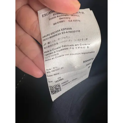ESCADA Navy White Contrast Stitched Virgin Wool Classic Blazer Jacket Size M Blue Size M