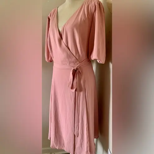 Fame and Partners Georgette Blush Pink V-Neck Wrap Gown Cocktail Dress Size 14