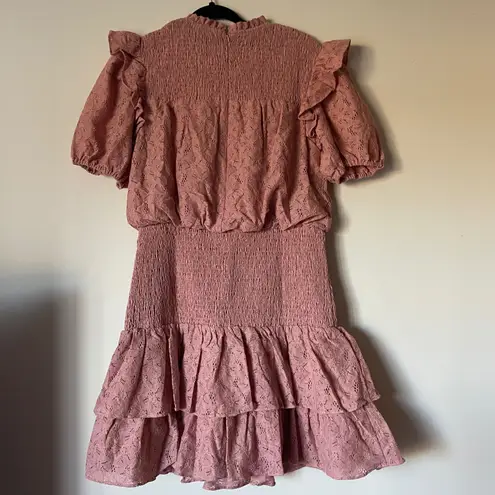 Endless Rose NWT Smocked Ruffle Dress Dusty Rose Lace Tiered Midi Size L