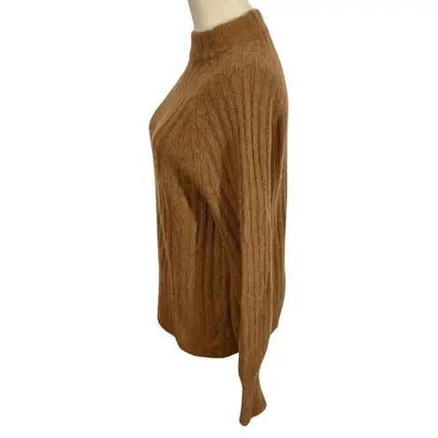 360 Cashmere  Vera Ribbed 100% Cashmere Mock Neck Balloon Sleeve Sweater Cognac