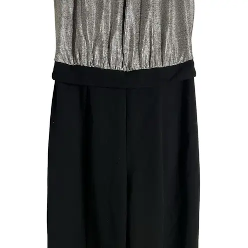 Black Halo Genesis Black Silver Wide Leg Halter Cocktail Jumpsuit Size 2