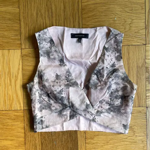 Robert Rodriguez pink floral v-neck cropped tailored tank top size 2