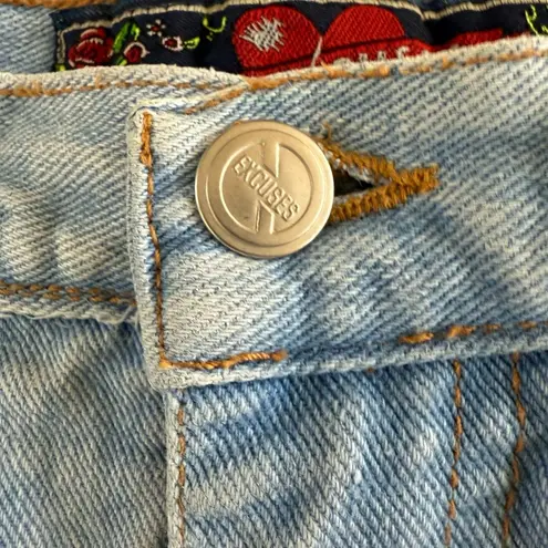 Vintage 80s 90s No Excuses High Rise Scottie Dog Embroidered Denim Mom Shorts M Blue Size 29