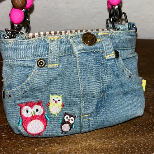 Bootie Bags Owl Denim Print Bead Mini Bag