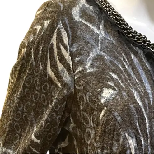 Alberto Makali Alberto Malaki Zipper Down Long Sleeve Sweater with Abstract Animal Print XL