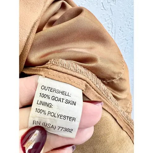 Goat Skin Leather Ruffle Scoop Neck Tiered Mini Dress Brown Women's Size Small