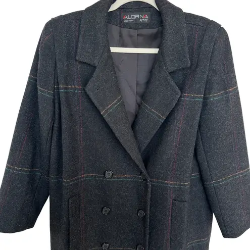 Vintage Alorna Petite Women's 100% Wool Windowpane Plaid Pea Coat, Size M, EUC Gray Size M
