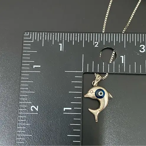 Unique Vintage 925 Sterling Silver Dolphin Blue Evil Eye Pendant 24” Necklace 7g