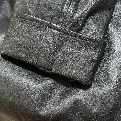 Leather Trench Coat Black VTG M Medium 2