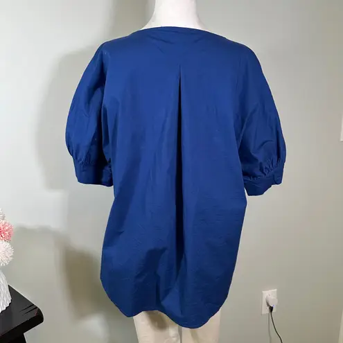 MELLODAY Blue Puff Sleeve Top Womens Size M Casual Blouse